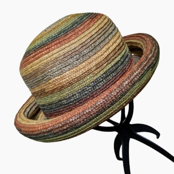 Scala Rolled Brim Rainbow Straw Hat - Picture 3 of 7